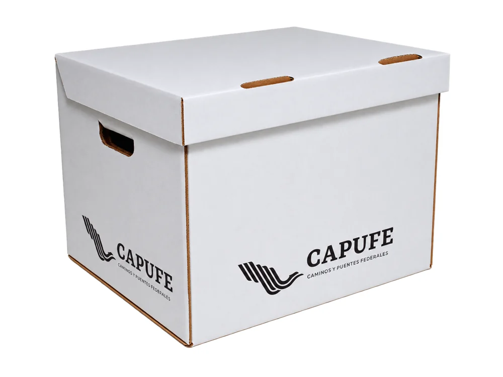 Caja para archivo con impresión personalizada para CAPUFE